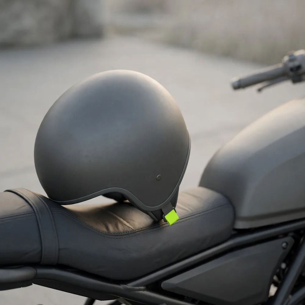 A helmet on a motorcycle seat