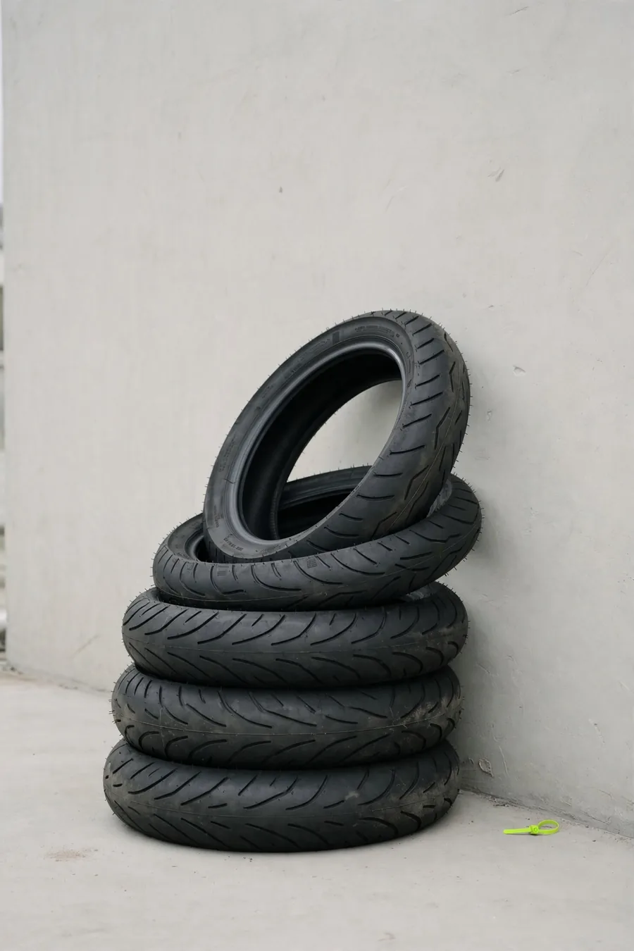 A stack of motorcycle tyres